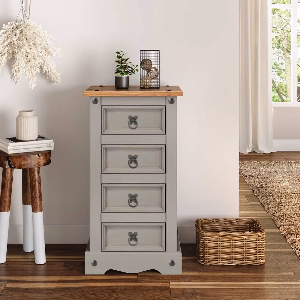 FORGEVIO Rustic Grey Pine 4 Drawer Bedside Table Chest Cabinet – 3