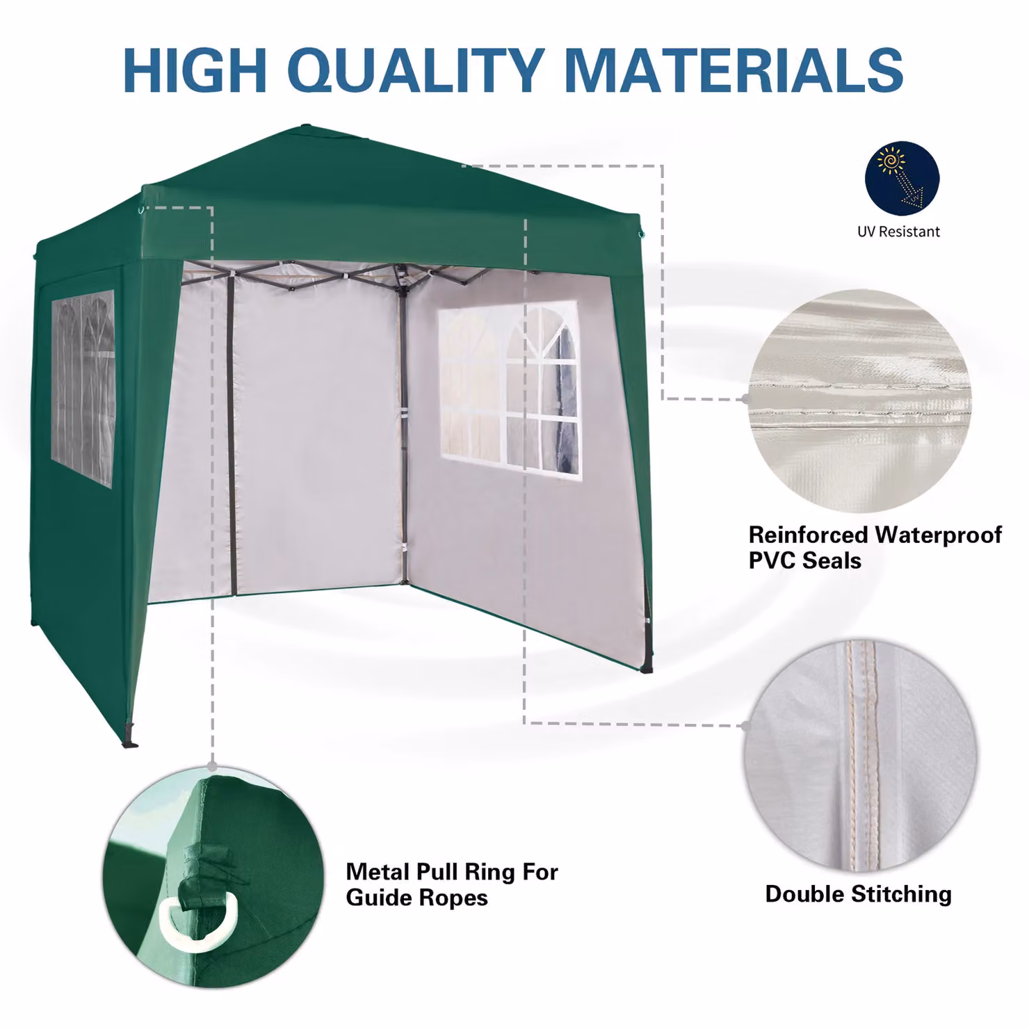 MCC Direct Green Pop Up Gazebo with Removable Sides and Storage Bag, W: 200 cm, D: 200 cm, H: 255 cm – 2