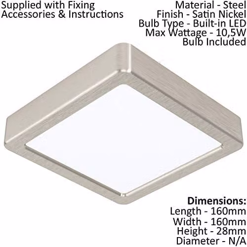 Loops Square Surface Mounted Wall and Ceiling Light, Silver, 160mm, 10.5W LED, 3000K Warm White