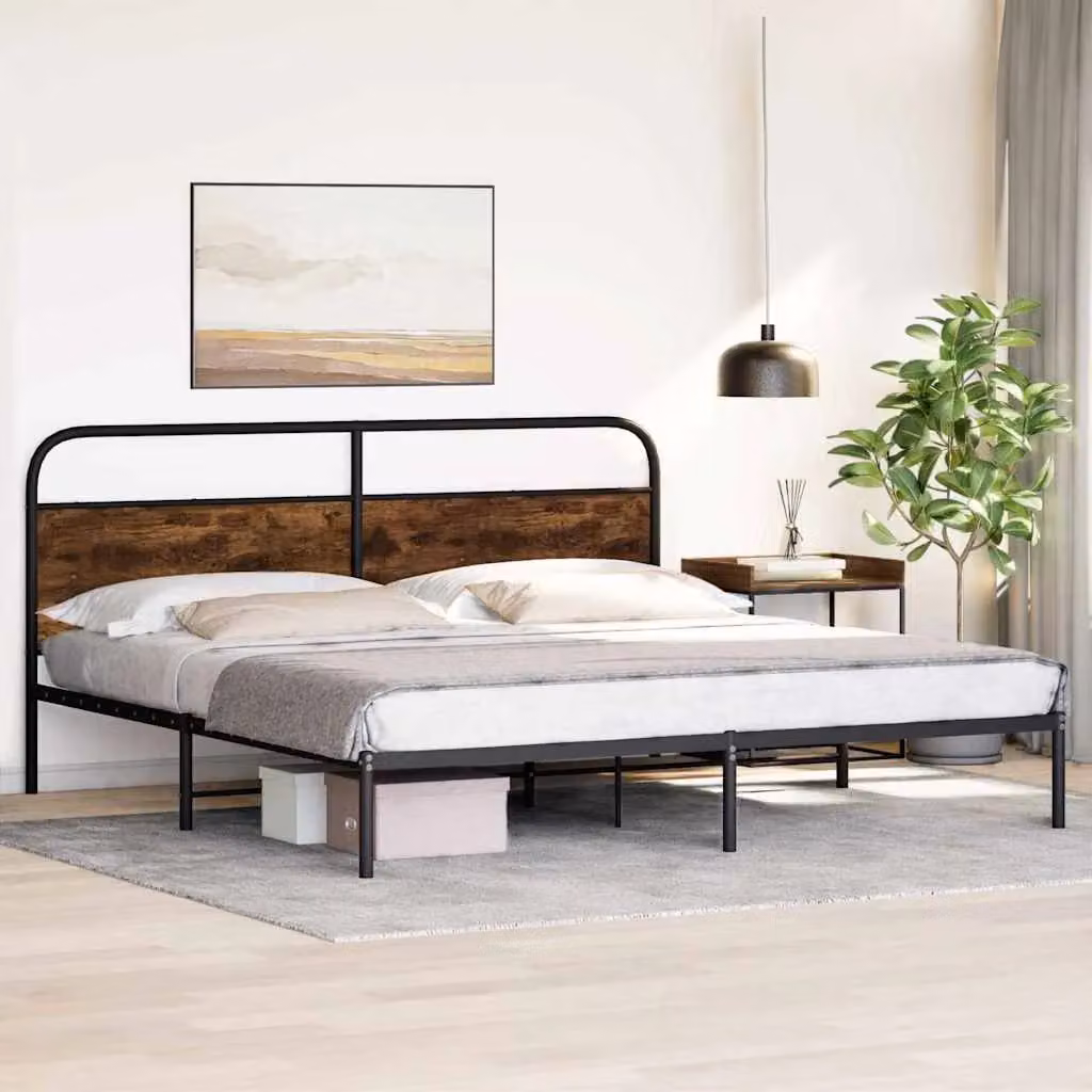 Berkfield Home Metal Bed Frame in Smoked Oak Brown, W/D/H: 200 x 200 cm – 3