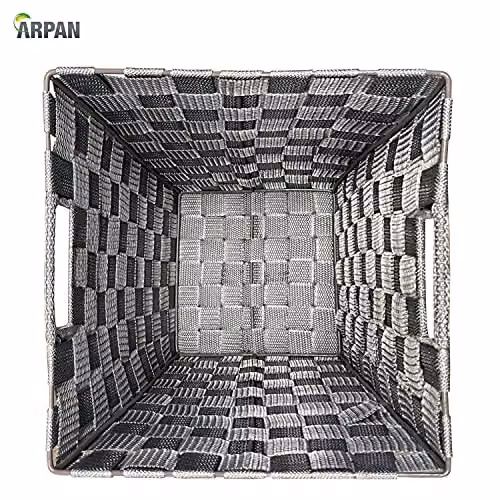 Arpan Grey Nylon Plastic Square Waste Paper Bin with Handles – 8