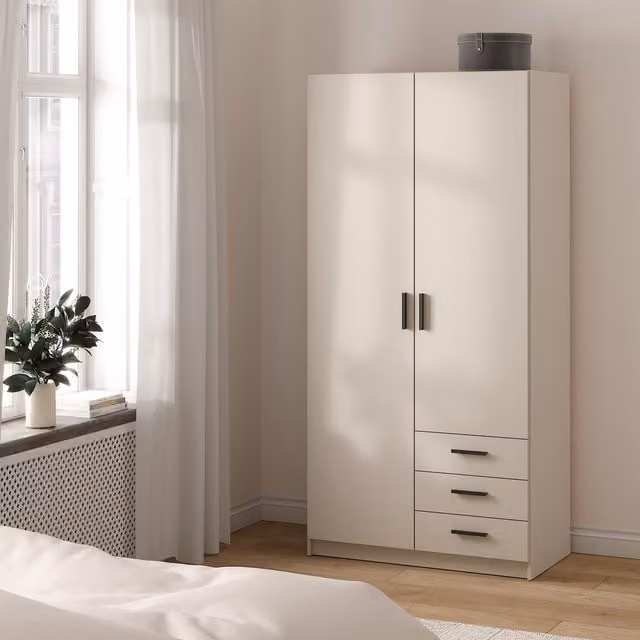 Furniture To Go Sprint Wardrobe with 2 Hinged Doors and 3 Integrated Drawers in Matt Cashmere Beige