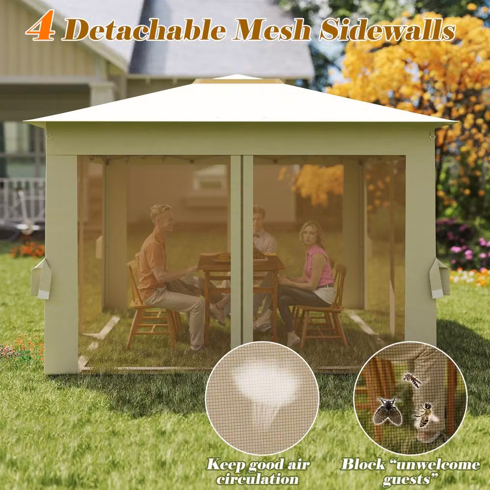 Costway Pop Up Foldable Canopy Tent with Mesh Netting, Beige – 4