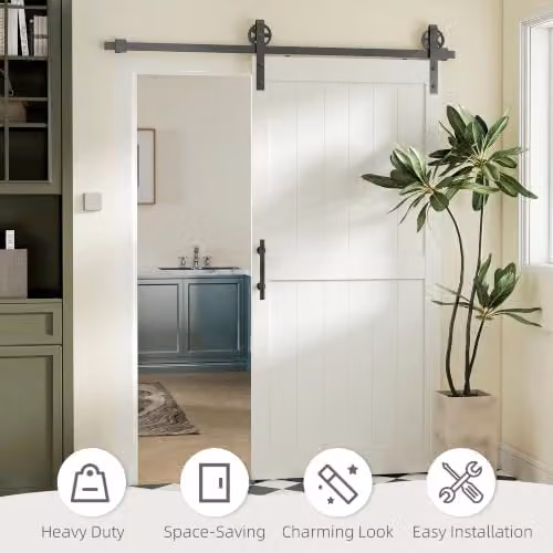 HOMCOM White Industrial Sliding Barn Door with Hardware Kit, W: 107 cm, H: 213 cm – 4