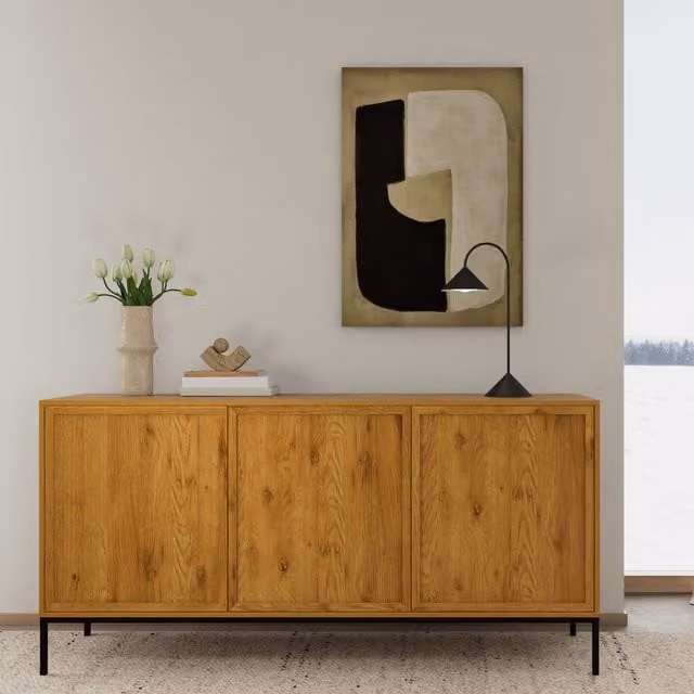 Furniture To Go Palmdale Modern Sideboard with 3 Doors in Wild Oak and Black