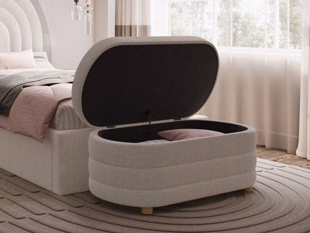 Flair Ava Single Ottoman Bed in Beige Bouclé Fabric, H 122 cm x W 100 cm x D 200 cm – 2