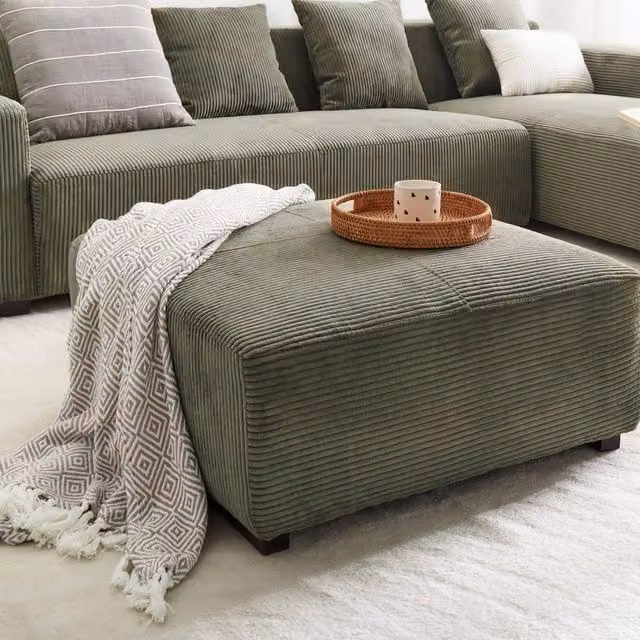 Wyld and Coco Green Jumbo Corduroy Cube Ottoman W/D/H: 80 x 80 x 35 cm