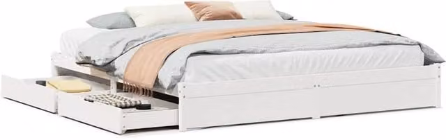Berkfield Home Super King Solid Wood Pine Bed Frame with Drawers, White, W/D/H: 180 x 200 cm
