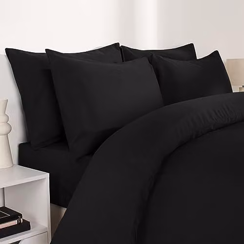 Brentfords Plain Dyed Microfibre Duvet Cover and Pillowcase Set in Black, 220 x 220 cm – 3