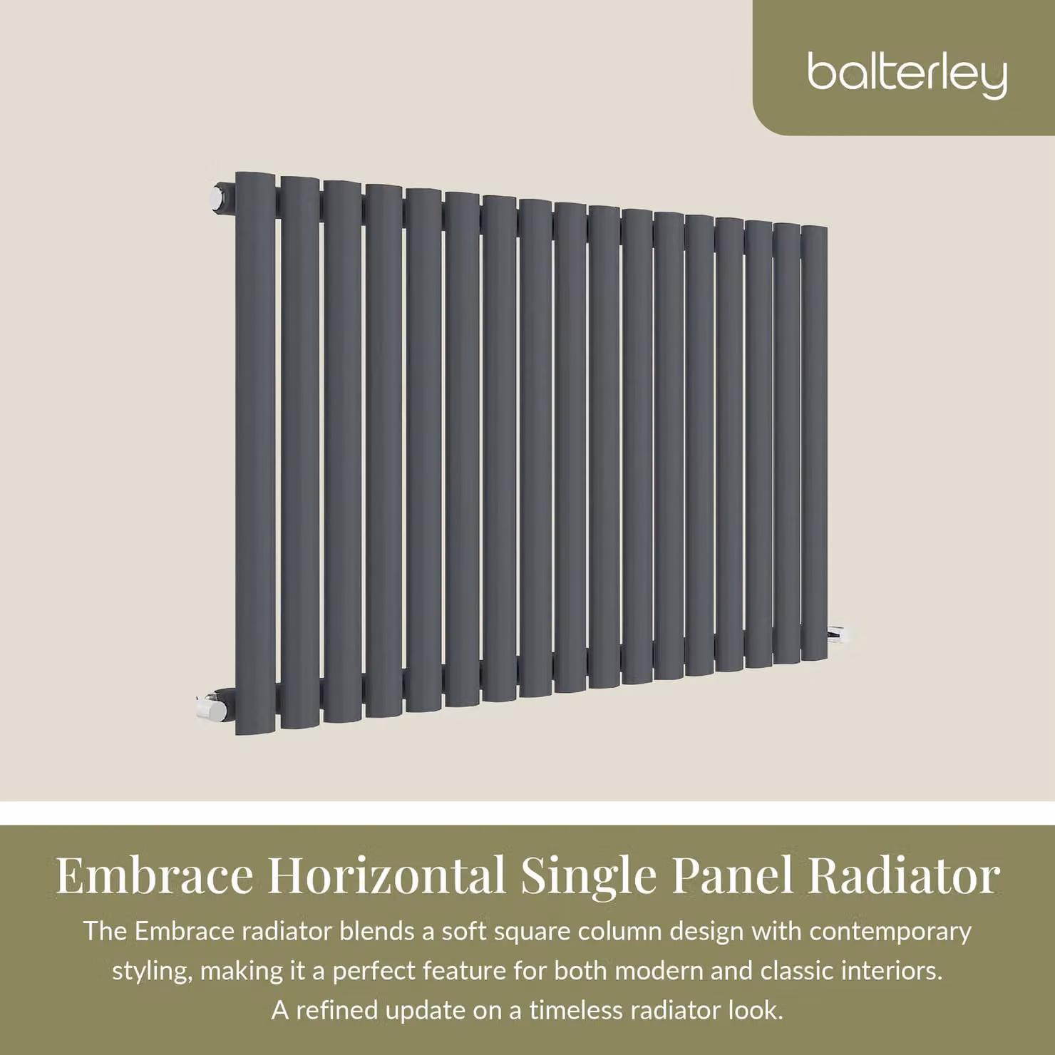 Balterley Embrace Horizontal Single Panel Steel Radiator, Anthracite Grey, W: 99.2 cm, H: 60 cm – 2
