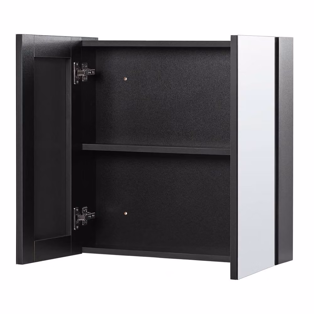Wyld and Coco Black Plywood Handleless 2-Door Wall-Hung Mirror Cabinet, W: 60 cm, H: 60 cm – 3