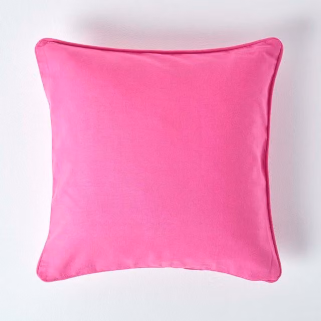Homescapes Plain Cotton Square Cushion Cover, Pink, W/D/H: 30 x 30 x 30 cm