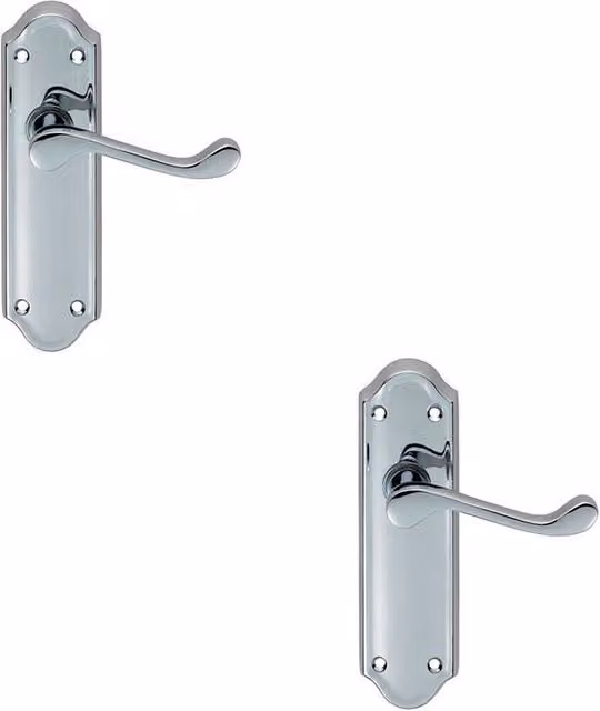 Loops Victorian Upturned Handle on Latch Backplate, 2 Pairs, Polished Chrome, 16.8 x 4.7 cm