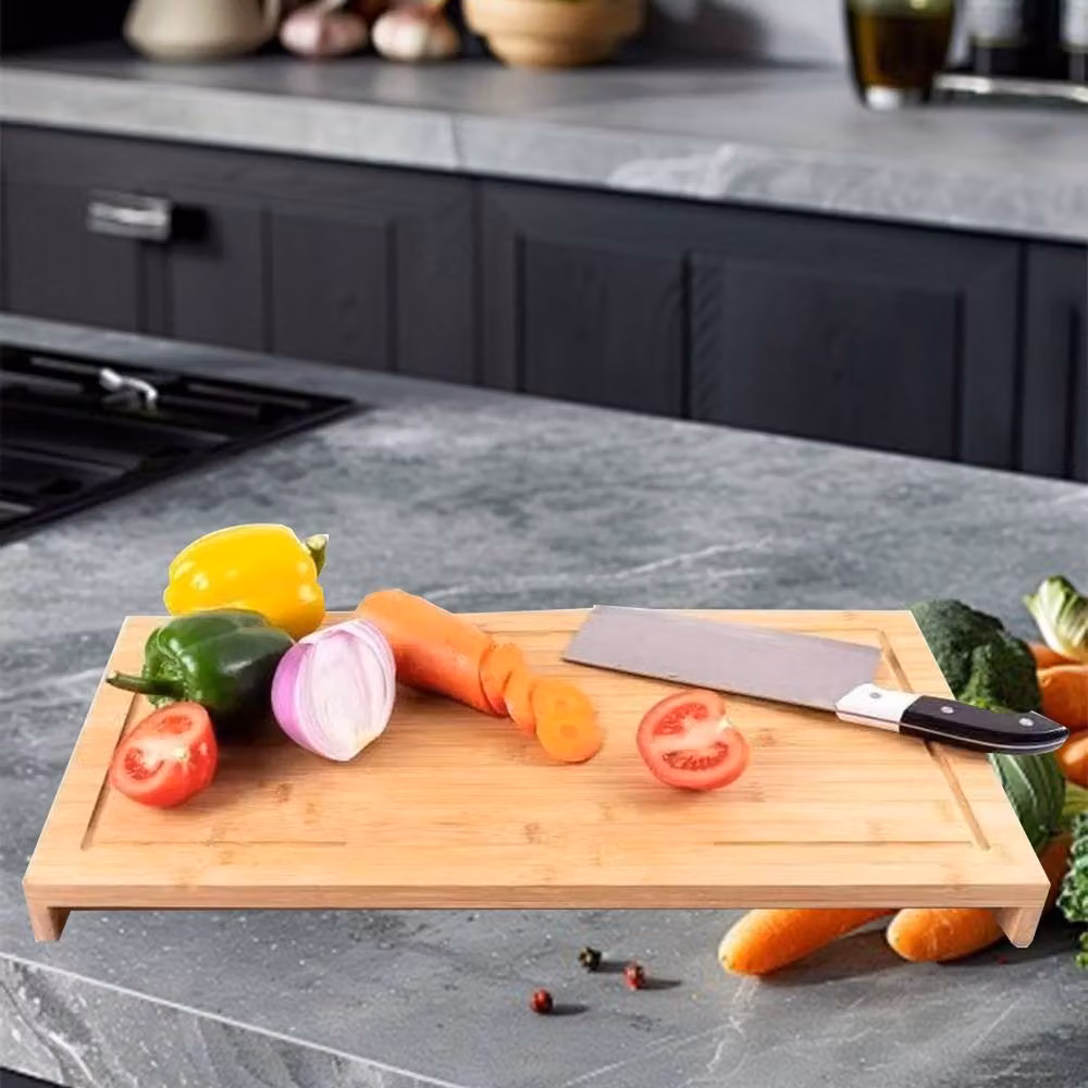 Nordara 2-Piece Bamboo Chopping Board and Worktop Saver Set in Brown – 5