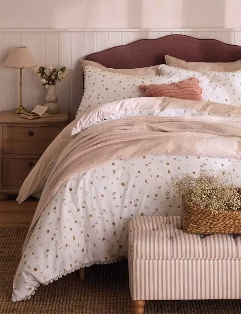 Laura Ashley Neve Floral Pure Cotton Bedding Set, Light Pink Mix, W: 180 cm, H: 200 cm
