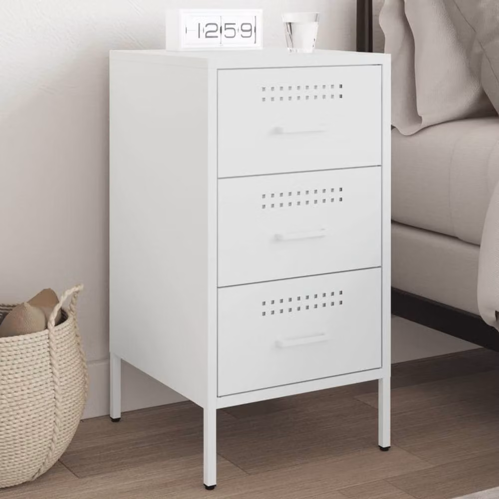 Berkfield Home White Metal Bedside Cabinet W/D/H: 36 x 39 x 68 cm – 2