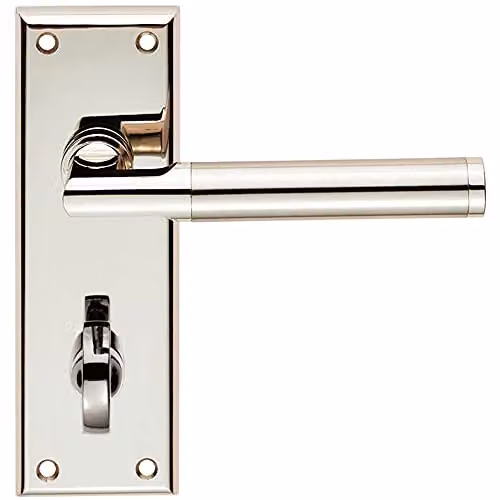Loops Round Bar Section Lever Bathroom Backplate Door Handle in Polished Satin Nickel Silver, W: 15.0 cm, H: 15.0 cm, D: 0.3 cm