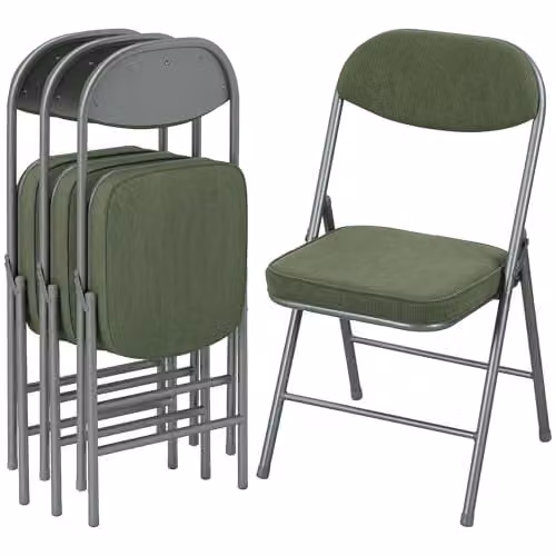 HOMCOM Set of 4 Stackable Folding Chairs with Fabric Padded Seats and Metal Frame in Green
