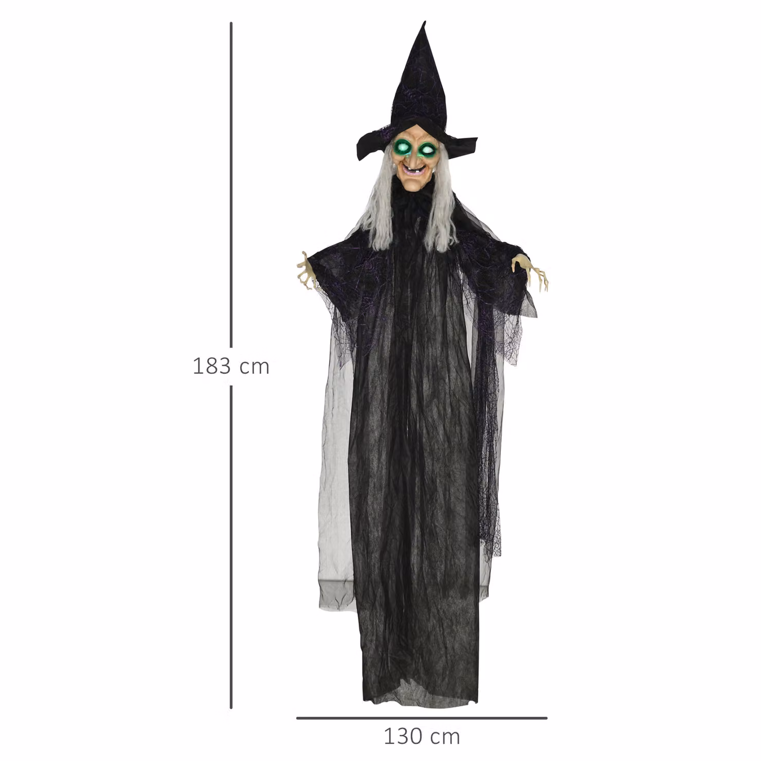 HOMCOM 6ft Life Size Hanging Witch Outdoor Halloween Decoration with Motion Activated Sound and Light Up Eyes – 3