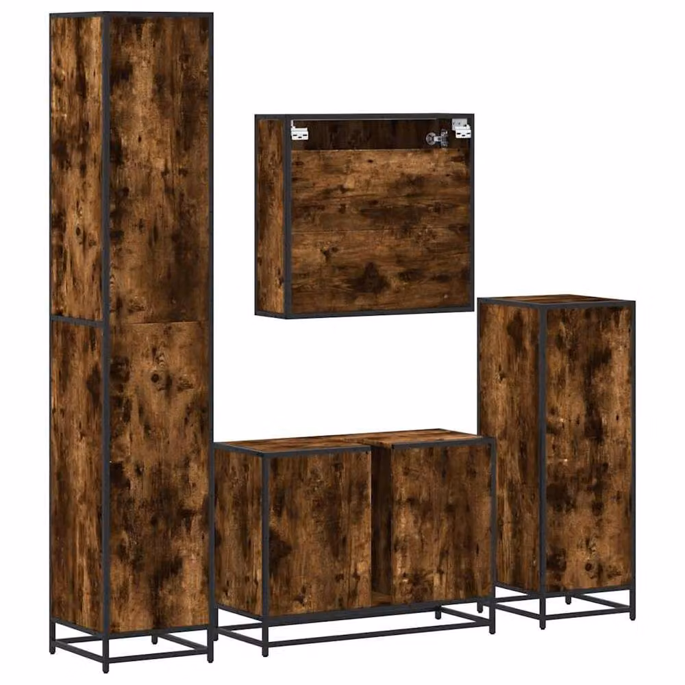 Berkfield Home 4-Piece Industrial Bathroom Furniture Set in Smoked Oak Brown – 4