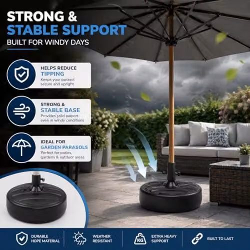 SHATCHI Black Plastic Fillable Parasol Base Stand for Garden Umbrellas – 2