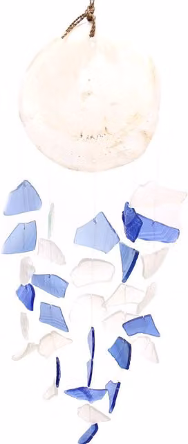 KDMK Handmade Geometric Glass and Wood Hanging Wind Chimes in Blue
