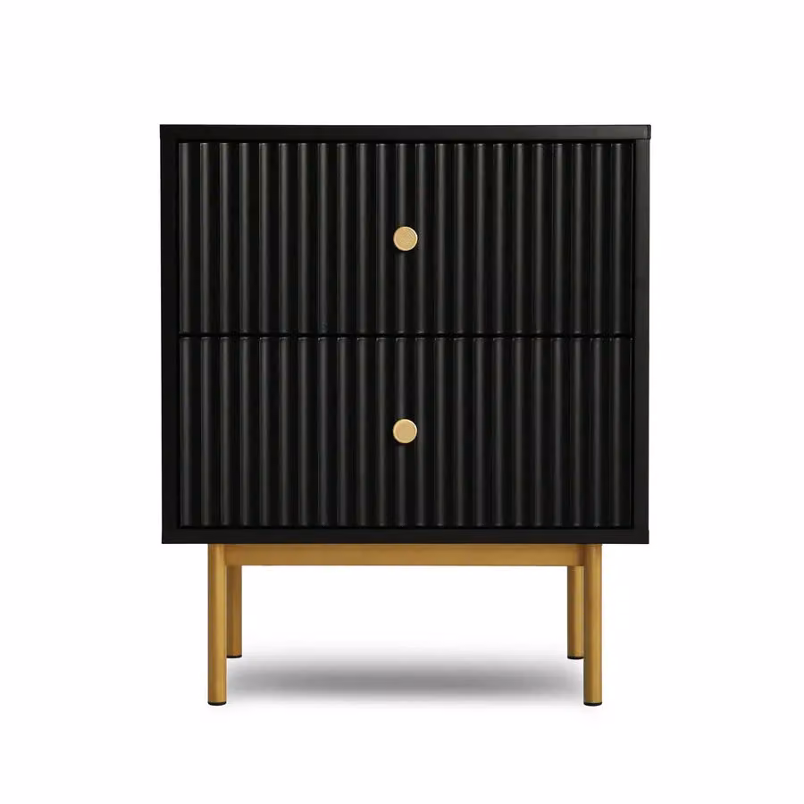 Home Garden Direct Modern Black Bedside Table with 2 Drawers – 2