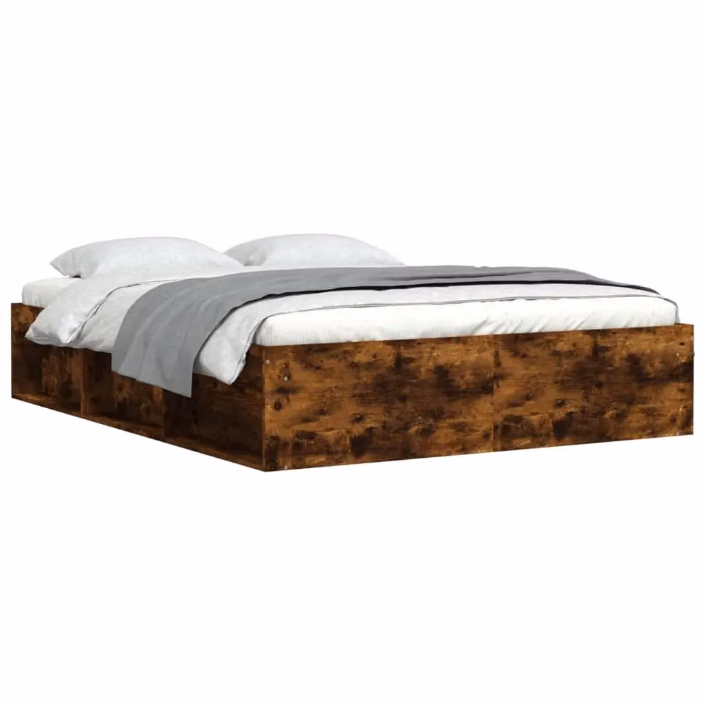 Berkfield Home Modern Bed Frame in Smoked Oak Brown, W/D/H: 140 x 190 cm – 2
