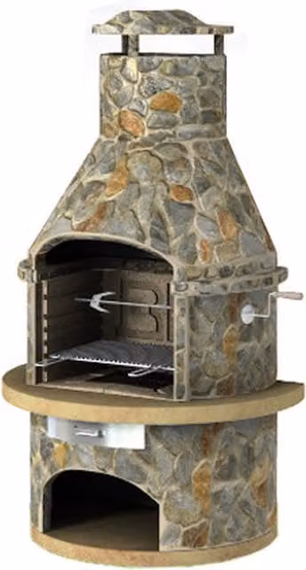 Callow Rondo Light Slate Masonry Charcoal BBQ with Rotisserie in Grey and Yellow Stone