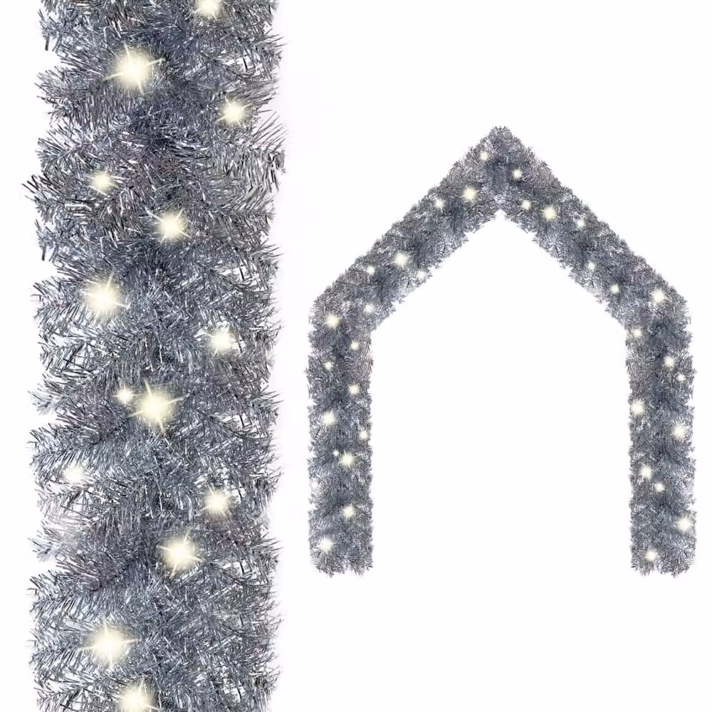 Berkfield Home Cosy Christmas Garland with Warm White LED Lights, Silver, 10 m – 2