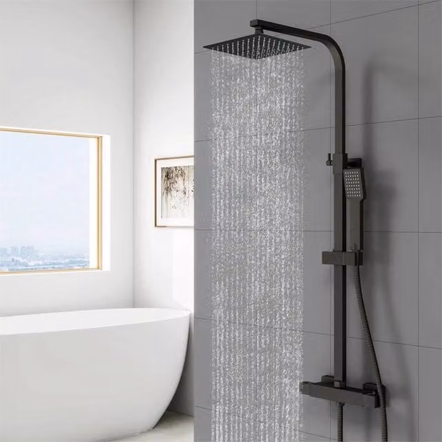 EONLION Matt Black Twin Head Mixer Shower Set with Thermostat and Hand Shower