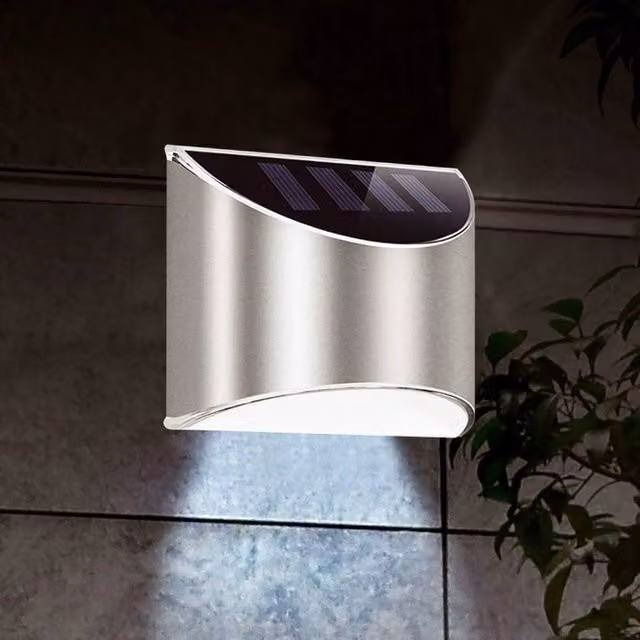 PAWNORA Set of 4 Silver Stainless Steel Solar LED Wall Lights for Garden Accent