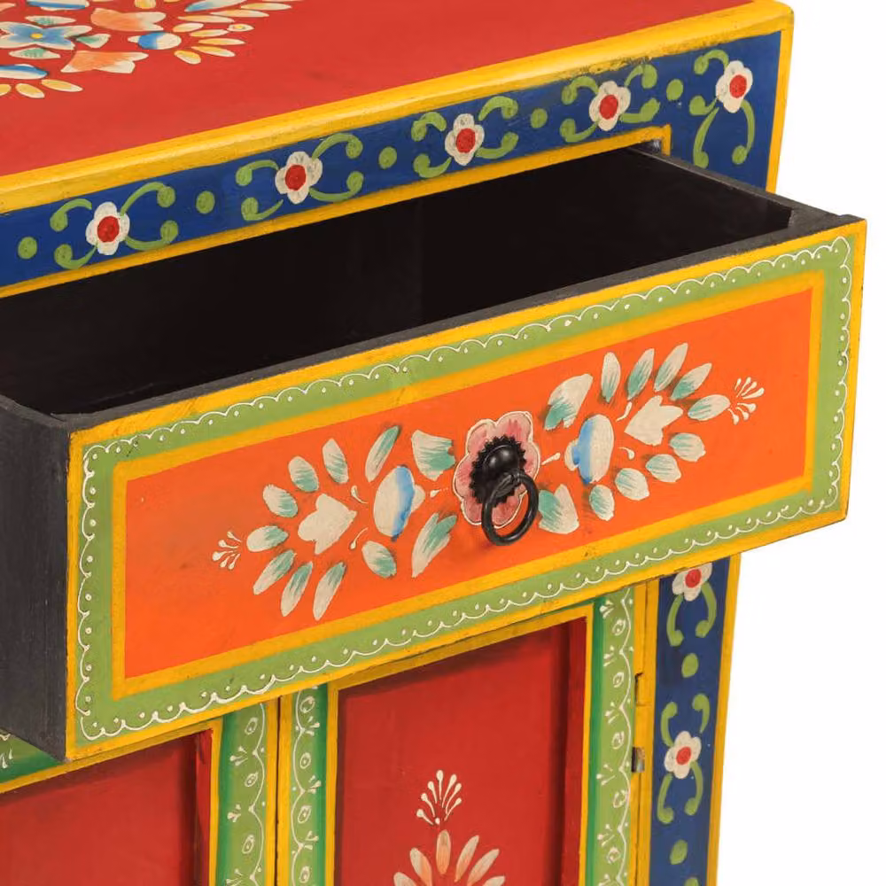 Berkfield Home Hand Painted Mango Wood Sideboard, Multicolour Floral Ethnic Design, W: 54 cm, D: 30 cm, H: 74 cm – 5