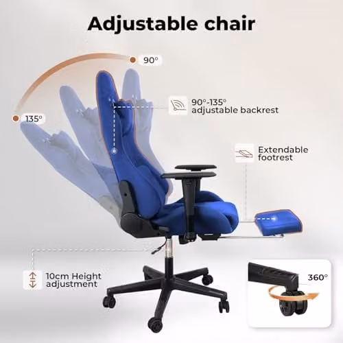 Levede Blue Ergonomic Gaming Chair for Adults with Headrest, Footrest and 360 Degree Swivel Function – 9