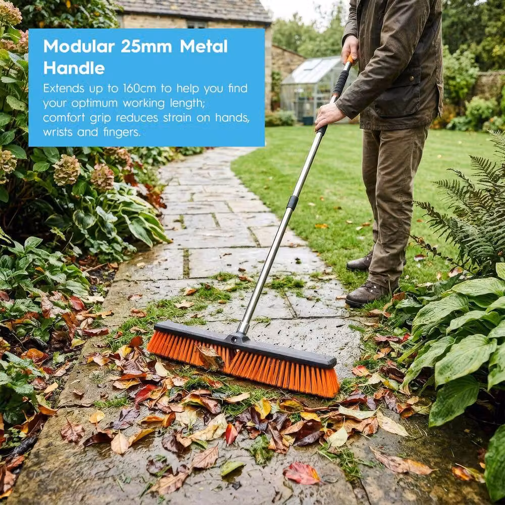 Harbour Housewares Adjustable Garden Broom with Telescopic Metal Handle, Orange and Multicolour, Width: 60 cm – 4