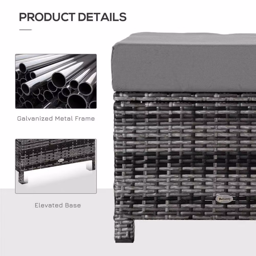 FORGEVIO Grey Rattan Outdoor Garden Ottoman with Powder Coated Aluminium Frame and Cushions – 4