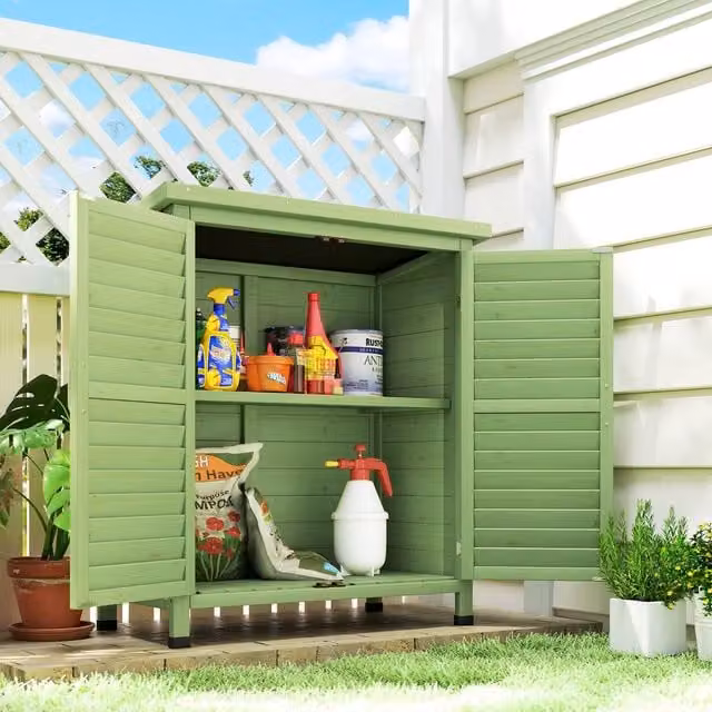 OUTSUNNY Green Solid Wood Garden Storage Shed with Internal Shelving, W/D/H: 96.5 x 46.5 x 87.0 cm