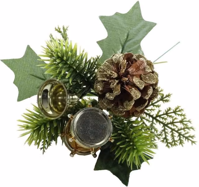 KDMD Gold Glitter Drum and Pinecone Christmas Pick, 6 Pack, Height: 20 cm