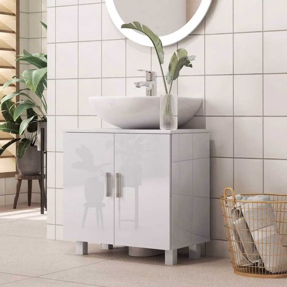 FORGEVIO White High Gloss Freestanding Under Sink Bathroom Cabinet – 2