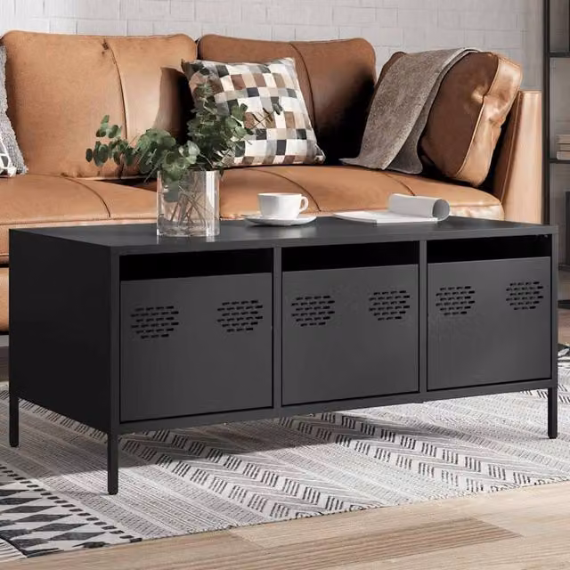 Berkfield Home Sturdy Industrial Coffee Table in Black Matt Metal, W/D/H: 101.5 x 50 x 43.5 cm – 1