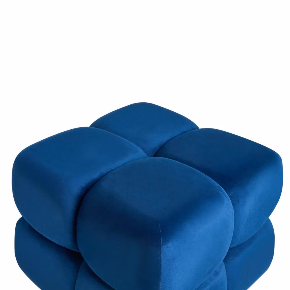 Wyld and Coco Navy Blue Velvet Square Cube Pouffe W/D/H: 60 x 60 x 44 cm – 4
