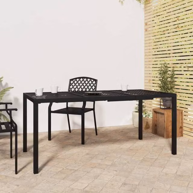 Berkfield Home Modern Geometric Garden Table in Anthracite Black Metal, W/D/H: 165 x 80 x 72 cm