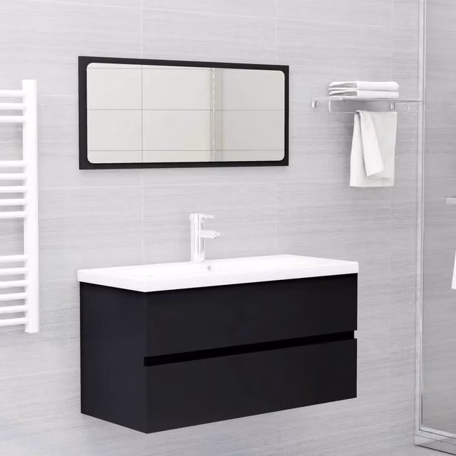 Berkfield Home Black Modern Bathroom Sink Cabinet with Built-in Basin, W/D/H: 90.0 x 45.0 x 38.5 cm