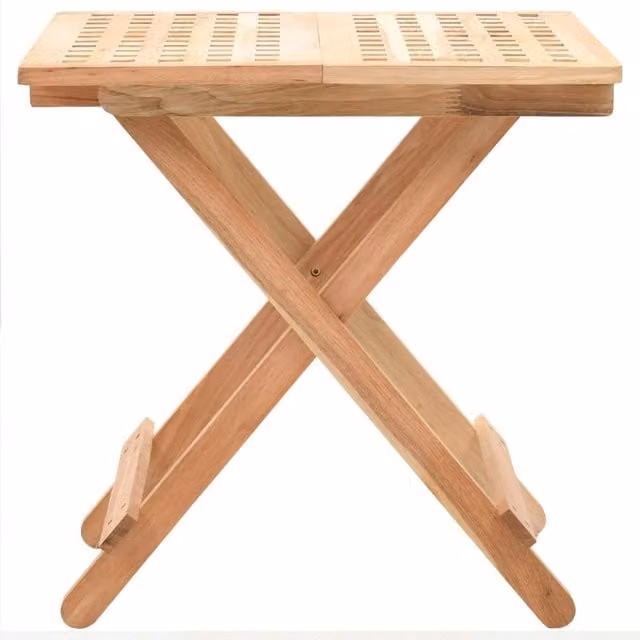 Berkfield Home Beautiful Foldable Side Table in Solid Walnut Wood, Beige, W/D/H: 50 x 50 x 49 cm