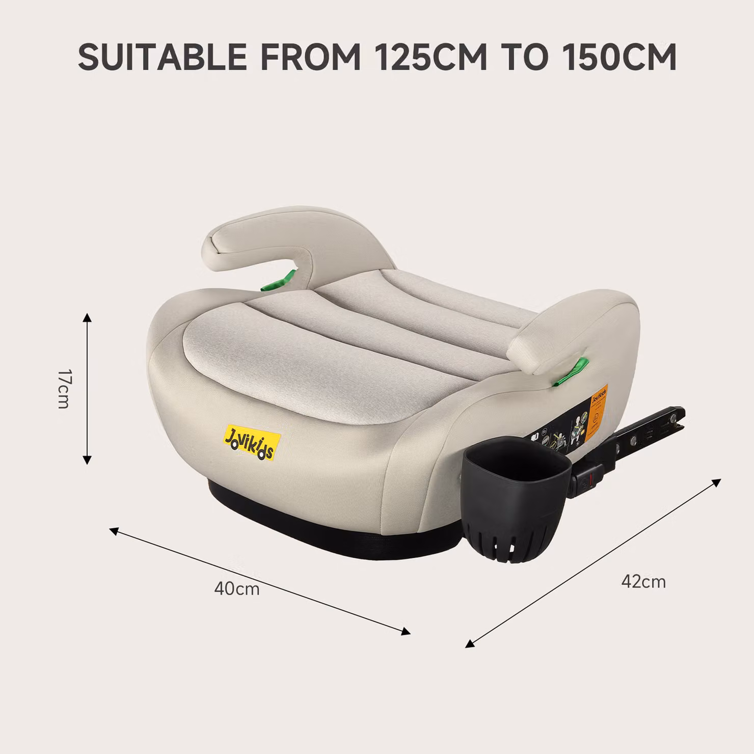 Aosom UK Grey ISOFIX Car Booster Seat with ECE R129 i-Size and Cup Holder, W/D/H: 42 x 40 x 17 cm – 3