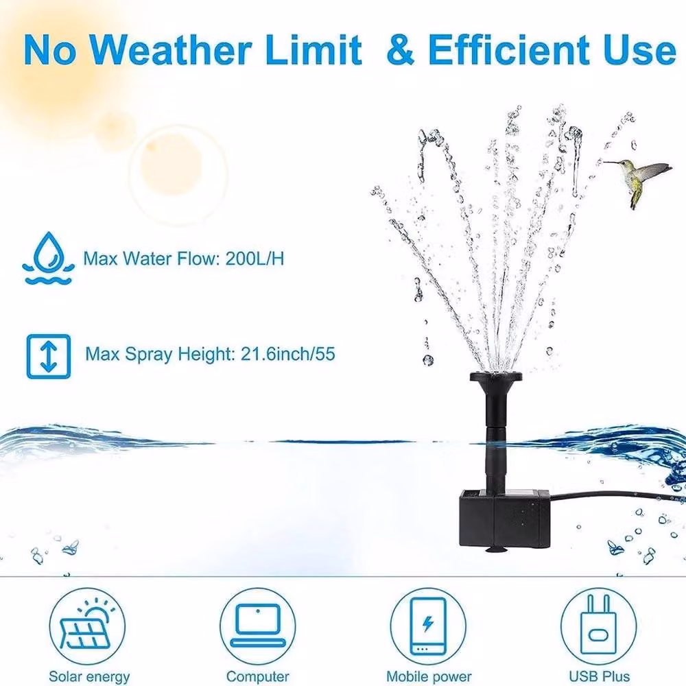 NESTLUNE Solar Powered Water Pump Fountain for Garden and Pools, Black, W: 100 cm, D: 15 cm, H: 15 cm – 3