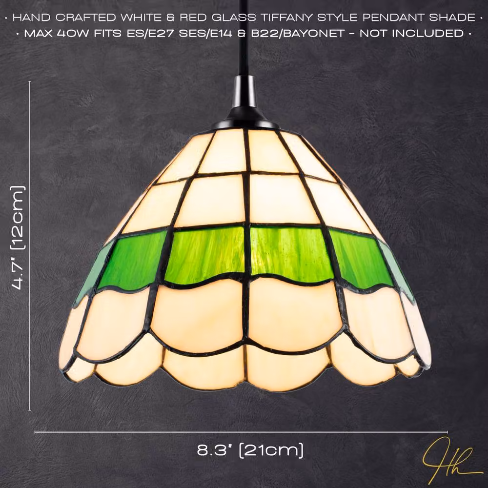 Happy Homewares Classic Round Stained Glass Tiffany Pendant Lighting Shade in Green and Amber, W: 21 cm, H: 12 cm – 4