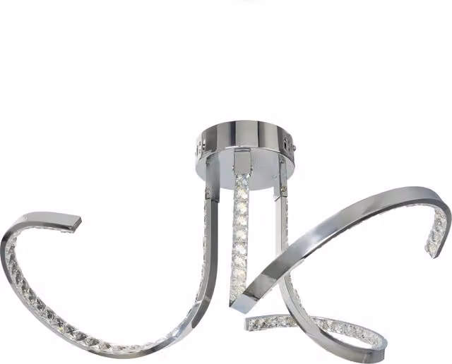 Litecraft Swirl 3 Arm Semi Flush Ceiling Light in Chrome and Crystal