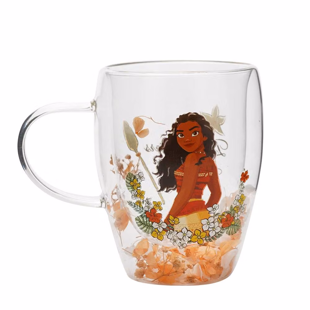 Widdop and Co Disney Moana Double-Wall Glass Mug with Dried Floral Design, 300ml, Transparent – 2