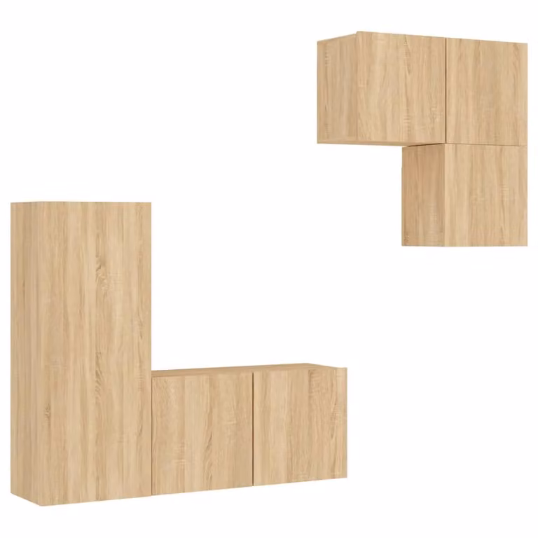 Berkfield Home 4 Piece Sonoma Oak TV Wall Unit Set in Brown with Lowboard and Wall Cabinet